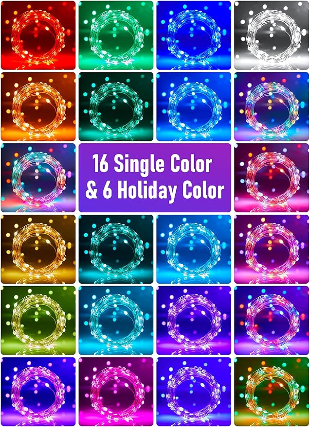 Fairy Lights- 33 FT 100 LED String Lights with Remote, 16 Colors & 6 Holiday Colors Changing Fairy Lights, Valentines String Lights with Timer, Fairy Lights for Bedroom Indoor Party Decoration