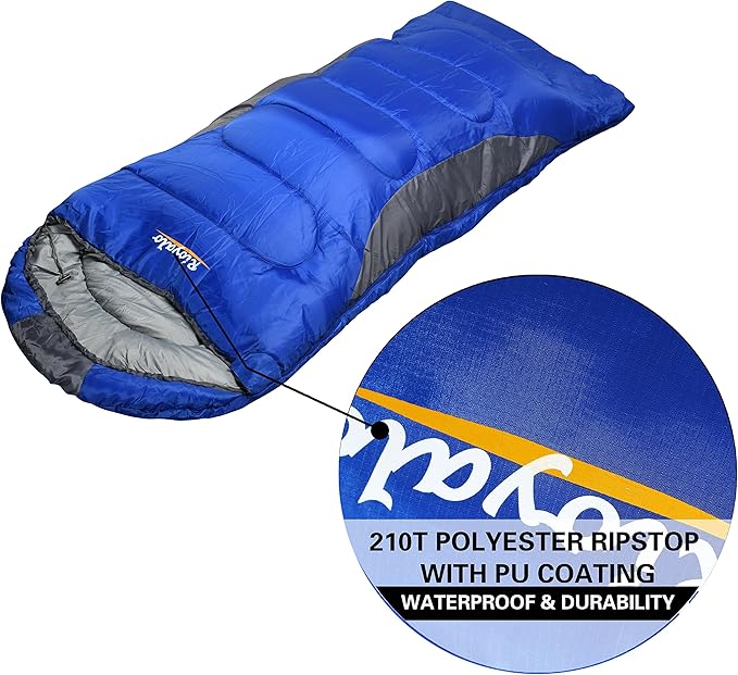 0 Degree Winter Sleeping Bags for Adults Camping (450GSM) - Temp Range (5F–32F) Portable Waterproof Compression Sack- Camping Sleeping Bags for Big and Tall in Env Hoodie: Backpacking Hiking 4 Season