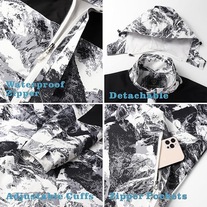 GIISAM Rain Jacket for Men, Mens Waterproof Raincoat Lightweight Rain Jackets Outdoor Rain Coat Windbreaker with Hood