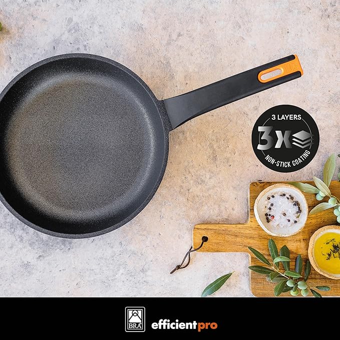 BRA COOKWARE Efficient Pro Frying Pan | 11 inches Cast Aluminum Frypan | Profile Plus Non-Stick | All Heat Sources Compatible | PFOA Free | Ergonomic Heat-Resistant Handle | Non Deformable