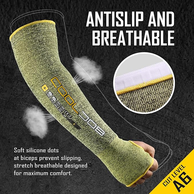COOLJOB A6 Cut Resistant Sleeves for Gardening Pruning Fishing, 18” Arm Protection for Gardener Farmer, UPF 50+ Sun Protector