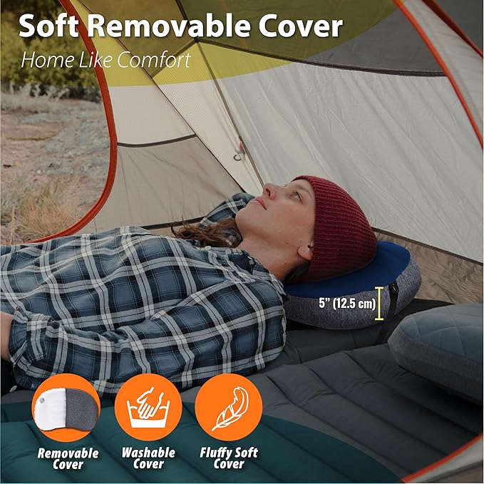 TREKOLOGY Inflatable Camping Pillow with Removable Cover - Ultralight Backpacking, Hiking, Beach, Travel Sleeping Pillow - Compact, Portable, Comfortable Camp Pillow for All Adventures ALUFT Plus SE