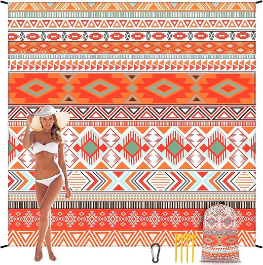 Beach Blanket Waterproof Sandproof Beach Mat 79" X 83"/10'x9'for 2-8 Adults Quick Drying Outdoor Picnic Mat Beach Accessories for Travel, Camping, Hiking