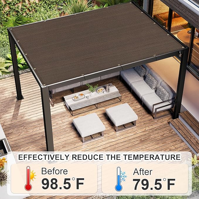 Cool Area Sun Shade Cloth with Grommets 16×16 FT Shade Panel Shade Tarp Screen Fabic for Outdoor Patio Pergola Cover Deck Garden, Brown (Customized)