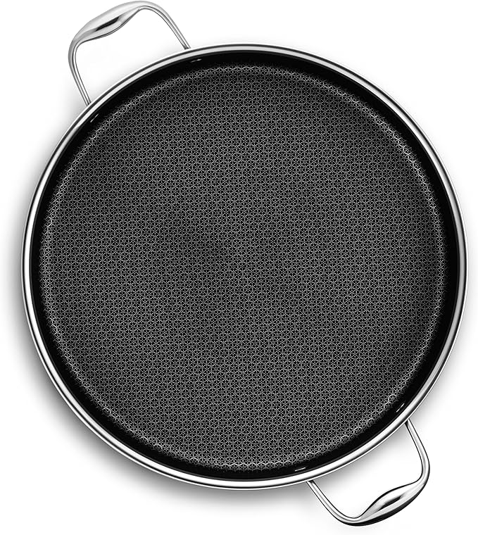 HexClad Hybrid Nonstick 7-Quart Sauté Pan with Tempered Glass Lid, Chicken Fryer, Stay-Cool Handles, Dishwasher-Friendly, Oven-Safe Up to 900°F, Induction Ready, Compatible with All Cooktops