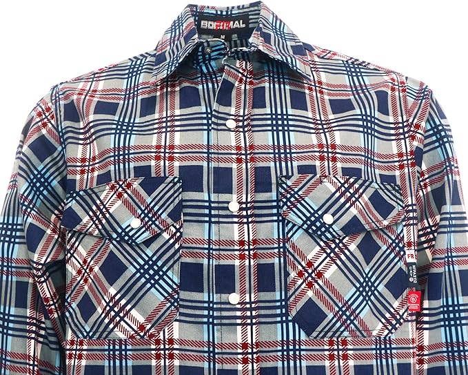 BOCOMAL FR Shirts for Men Printed Plaid Flame Resistant NFPA2112/CAT2 6.5oz Lightweight Fire Retardant Shirt