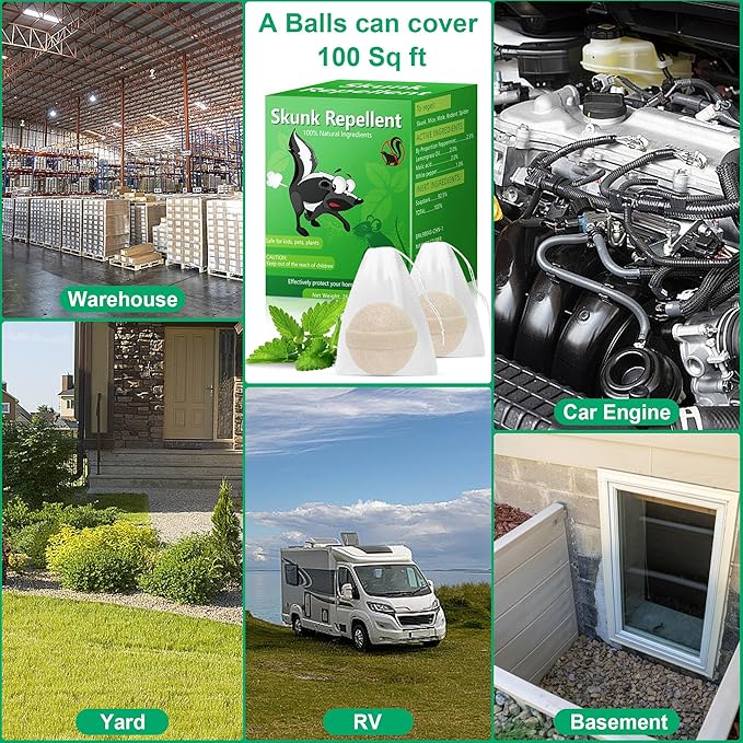 24 Pack Skunk Repellent Outdoor, Natural Peppermint Skunk Repellent Ball Humane Keep Skunk, Squirrel, Mouse, Mole Away from Yard Garden Lawn, Powerful Skunk Deterrent Outdoor