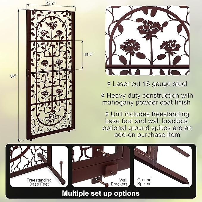 H Potter Wall Trellis Patio Deck Garden Balcony for Climbing Plants Metal Art Decor Decorative Privacy Screen Panel Outdoor Indoor Backyard Roses Vines Wall Brackets Included