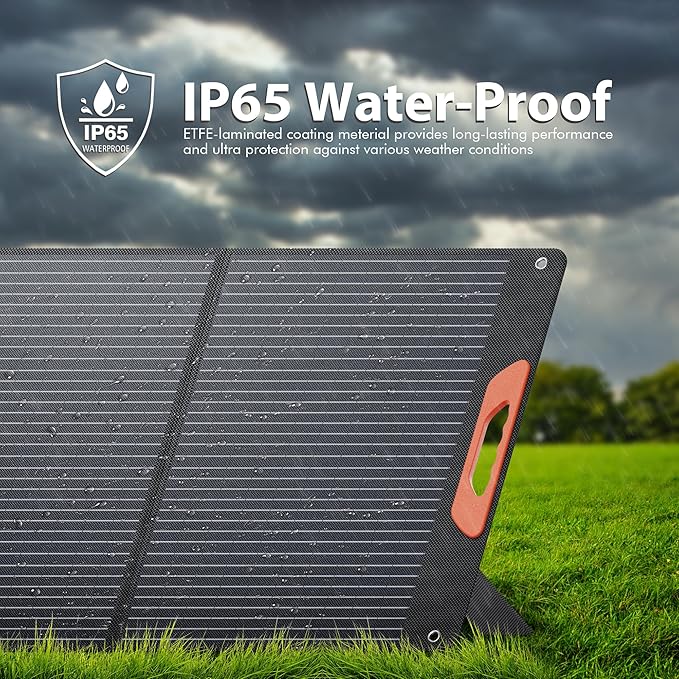 100W Portable Solar Panels for Power Station, 100 Watt ETFE Monocrystalline Foldable 20V DC Output Solar Panel Charger, 24% High Efficiency, QC3.0 USB-A & Type-C Output for Outdoor Camping RV Blackout