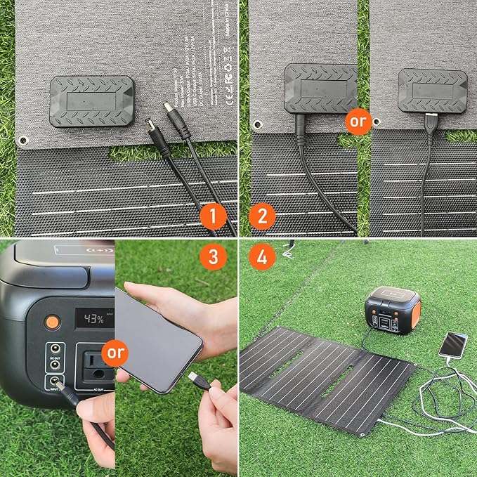 Portable Solar Generator, 150W Portable Power Station with Foldable 30W Solar Panel, 110V Pure Sine Wave 97Wh Lithium Battery Pack with Multi-Port LED Flashlights for Home Camping Hurricane Emergency