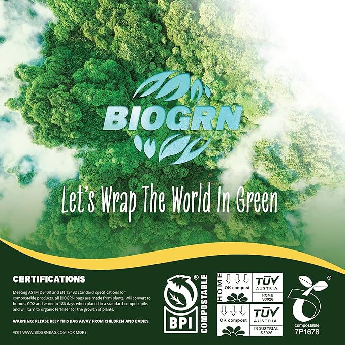 10-13 Gallon Compostable Trash Bags Drawstring 30 Bags Heavy Duty Extra Thick 1 Mil 49.21 Liter Tall Kitchen Food Scrap Waste Compost Bags Green ASTM D6400 US BPI and OK Compost Home Certified