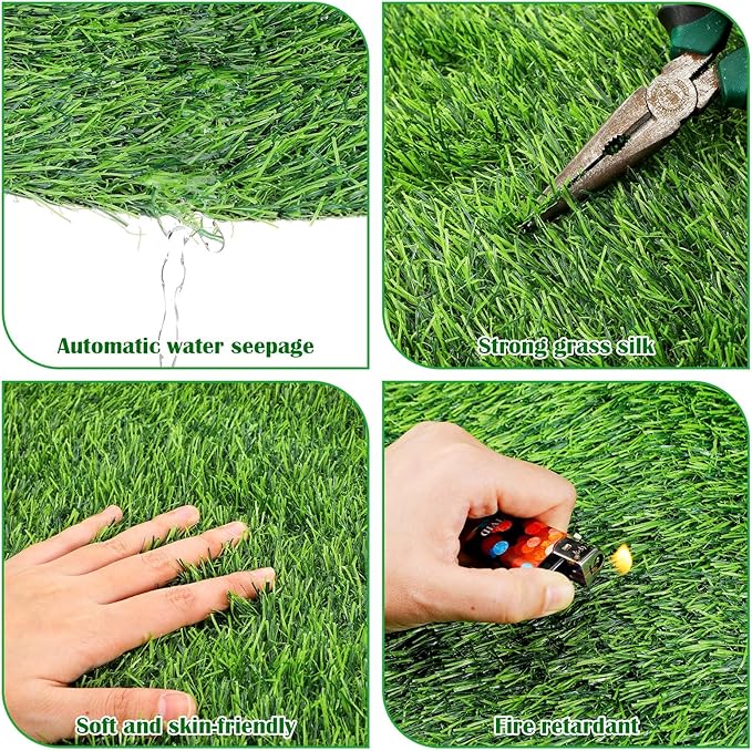 2 Pcs 5 x 3 ft Artificial Grass Turf Area Rug Indoor Outdoor Square Rug Green Realistic Camping Carpet Camping Rug Tent Turf Carpet Artificial Grass for Garden Yard Landscape Playground