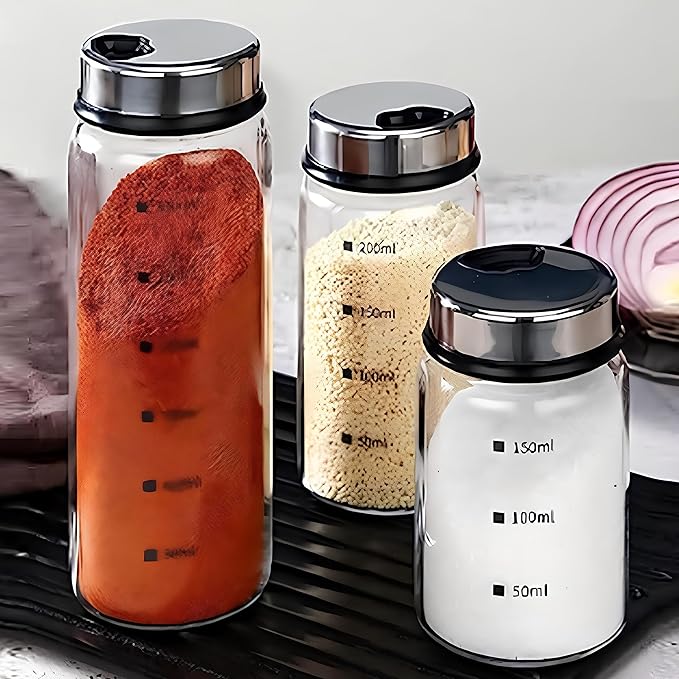 2 Piece 4-Neck Seasoning Shakers Moisture Resistant Seasoning Shakers Glass Seasoning Shakers, Salt and Pepper Shakers with Adjustable Pour Holes - For Seasoning, Picnics (2 large spice jars10oz)