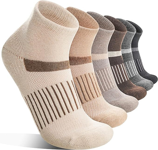 6 Pairs Merino Wool Ankle Running Hiking Socks Compression Support Breathable Thick Cushion No Show Socks for Women Men