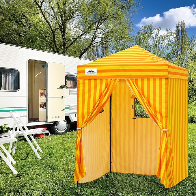 EAGLE PEAK Flex Ultra Compact 5x5 Pop-up Canopy, Sun Shelter, Changing Room, Portable Privacy Tent for Pool, Fashion Photoshoots, or Camping, Yellow Orange