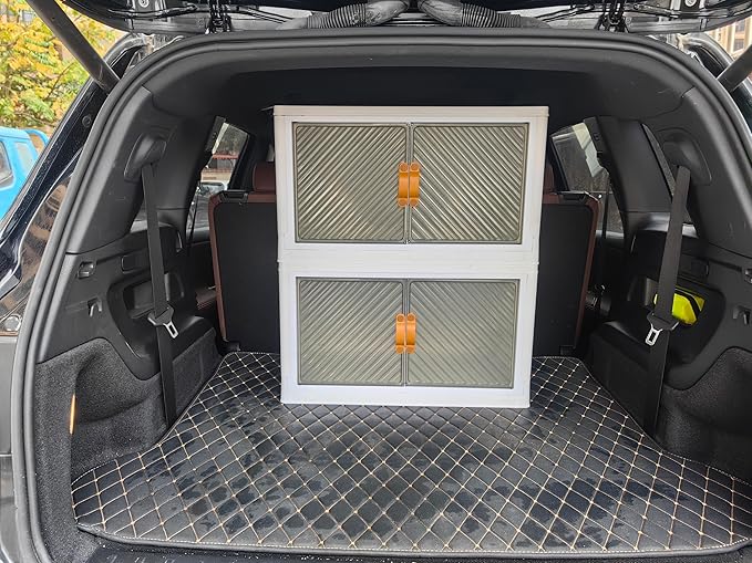 32 Gals Storage Bins with Lids - Folding Storage box with Doors and Wheels, Collapsible Plastic Storage Bins for Closets, Stackable Storage Organizer, (2 packs)