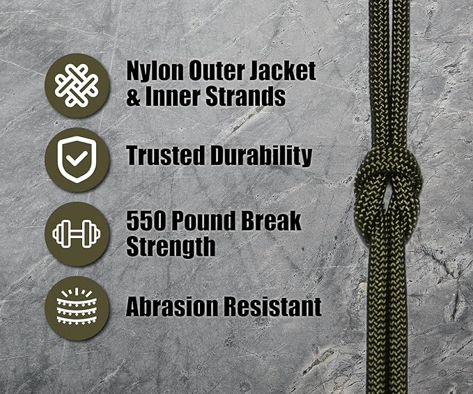BORED? PARACORD! 550 lb Paracord - Ideal for Crafting, Camping, DIY Projects, Active & Military Outdoors - Strong Survival Rope - Tactical Parachute Cord Type III - Olive Drab Green 100 Feet