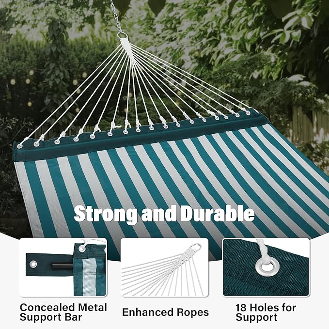 Patio Watcher 13 FT Quick Dry Textilene Hammock - Outdoor Double Hammock - Heavy Duty Hammocks for Outside - 450 lbs Capacity - Green White