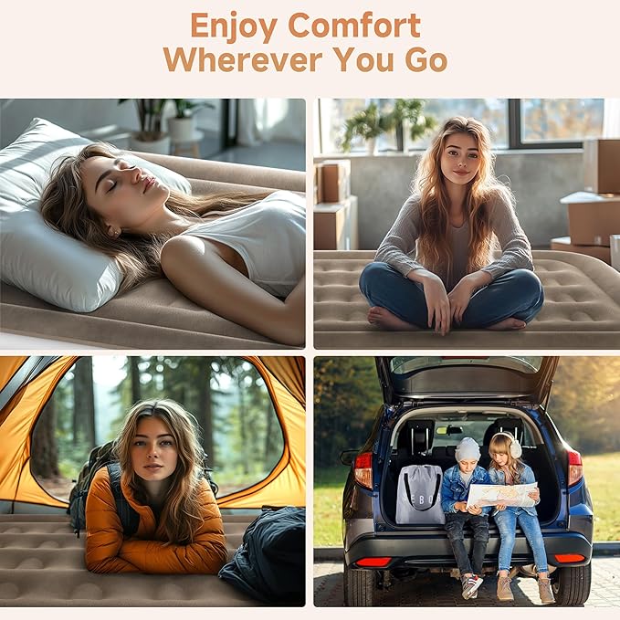 Air Mattress Queen with Built-in Pump 18", Comfortable Self-Inflating Air Mattress with High-Speed Pump, Durable Blow Up Mattress Queen with Storage Bag for Guests, Camping, Travel