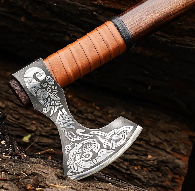 SHINY CRAFTS-Norse Viking Axe Camping Hatchet Berserker Axes-Viking Axe Hatchet Throwing Axes Hand Axe Gifts for him Wood Working Tool Viking Gifts for Men Tomahawk Bearded Axe (VBA 17)