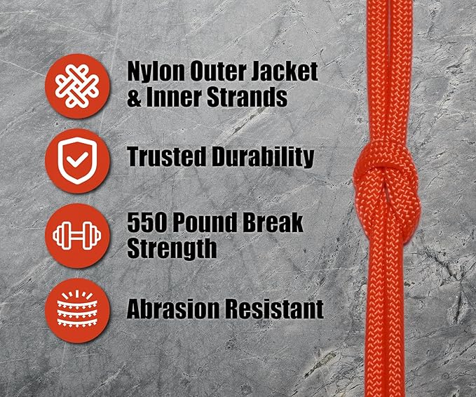 BORED? PARACORD! 550 lb Paracord - Ideal for Crafting, Camping, DIY Projects, Active & Military Outdoors - Strong Survival Rope - Tactical Parachute Cord Type III - Neon Orange 50 Feet