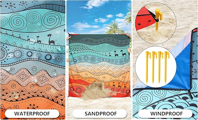 Beach Blanket Waterproof Sandproof Extra Large Beach Mat 79" X 83"/120"x108"for 1-8 Adults Quick Drying Durable Outdoor Picnic Mat for Beach Travel Camping Hiking