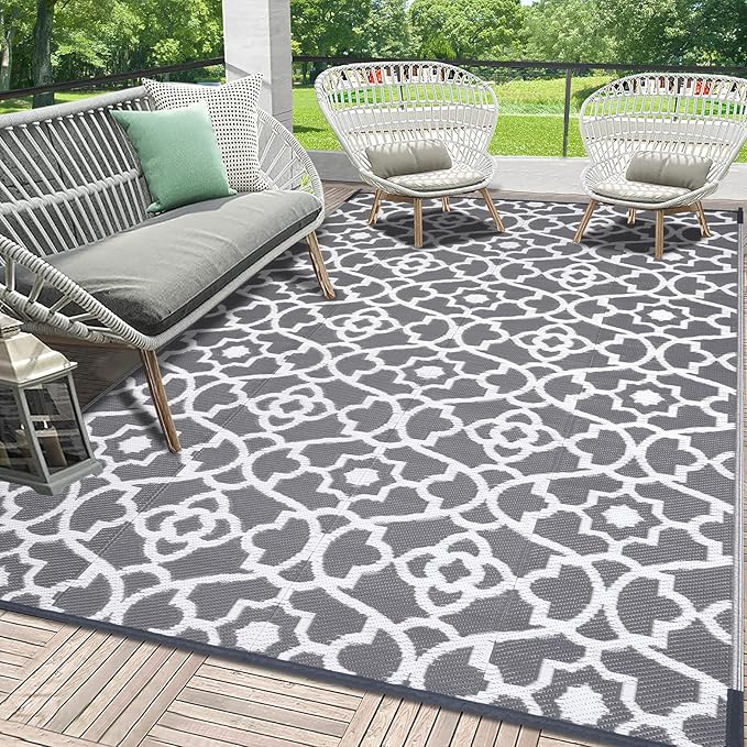 HEBE Outdoor Rug Waterproof 5x8, Plastic Straw Rug Camping Rug, Reversible Outdoor Patio Rugs RV Mat Clearance, Indoor Outside Floor Carpet for Porch,Deck,Camper,Balcony,Backyard