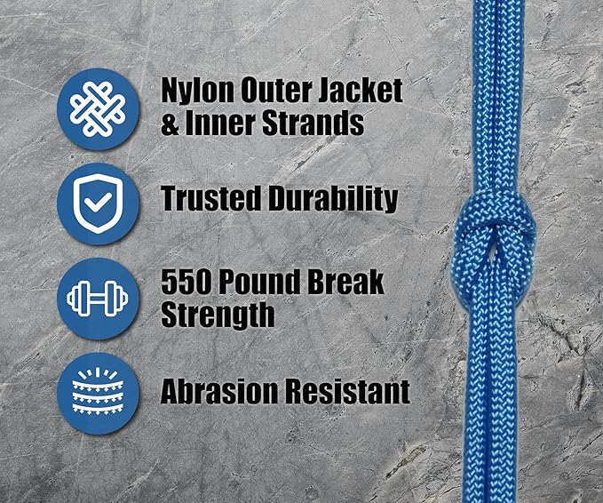 BORED? PARACORD! 550 lb Paracord - Ideal for Crafting, Camping, DIY Projects, Active & Military Outdoors - Strong Survival Rope - Tactical Parachute Cord Type III - Tarheel Blue 250 Feet