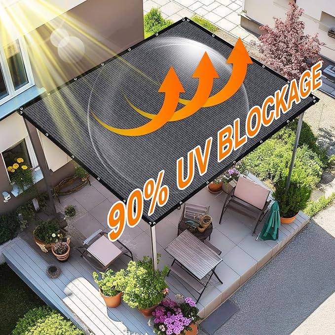 Artpuch 90% Sun Shade Cloth, 3 x 8 FT Pergola Shade Cover Canopy with Grommets, Sun Screen Fabric Tarp for Patio, Outdoor, Garden, Backyard, Blue Grey