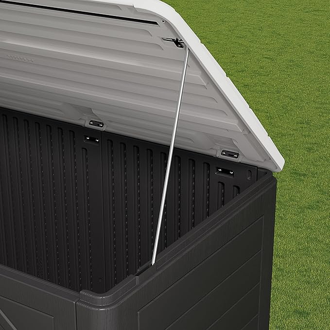 HOMSPARK Storage Shed Weather Resistance, Multi-Purpose Outdoor Storage Cabinet for Backyards and Patios, Horizontal Storage Shed for Lawnmower, Patio Accessories (Black & White, X Large - 48 cu.ft)