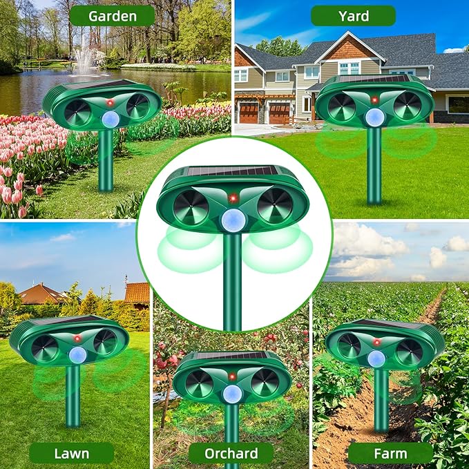 2025 Upgraded Solar Ultrasonic Animal Repeller Outdoor Cat Repellent Deer Repellent Devices with USB Charge, Animal Deterrent Device for Rabbit Raccoon Dog Squirrel Rodent Skunk for Yard Garden,4 Pcs