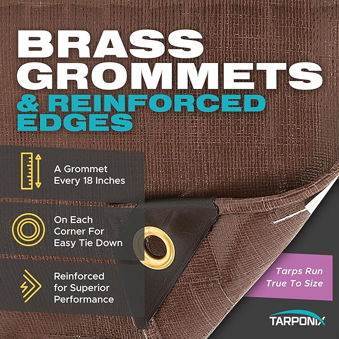 12' x 16' Ultra Heavy Duty Tarp – 20 Mil Brown/White Waterproof Outdoor Cover, UV Protection, Reinforced Corners, Ideal for Camping, Tent, and Outdoor Use