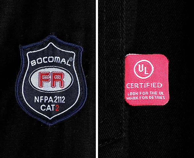 BOCOMAL FR Shirts Flame Resistant 100% C NFPA2112 7.5oz Men's Fire Retardant Welding Shirt