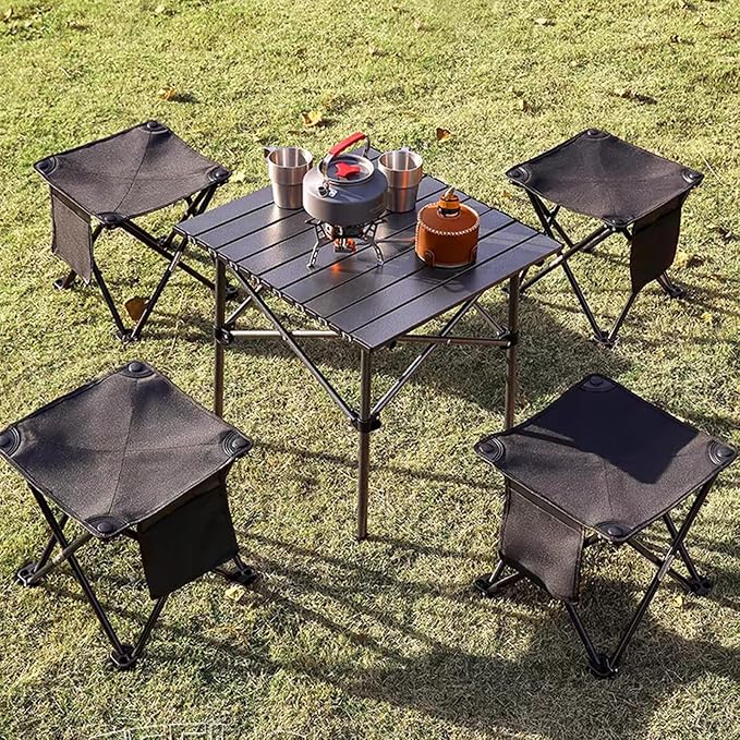 2 Pairs Camping Stool, 13 InchLightweight Folding Camping Chair, Lightweight Folding Stool Seat with Side Pocket and Carry Bag for Outdoor Hiking, Fishing, Picnic, Beach and Lawn Party