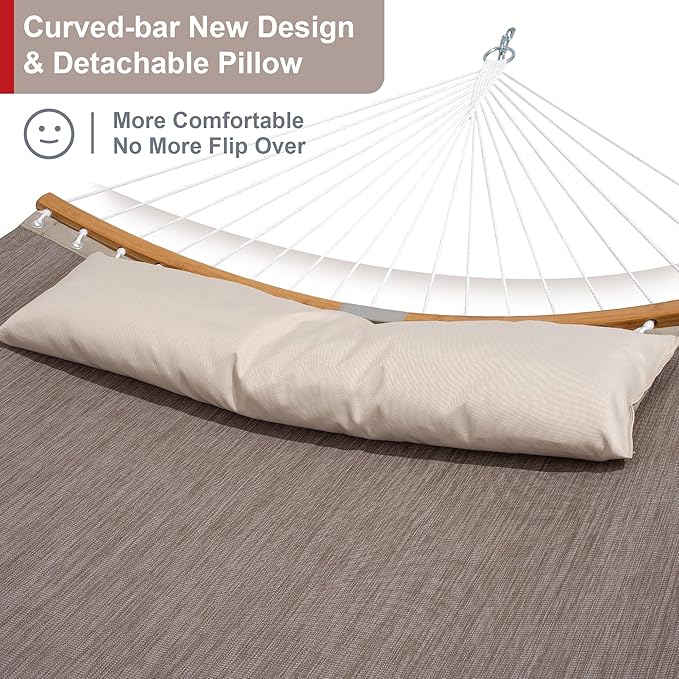 Quick Dry Hammock with Stand Included, Heavy Duty Hammock with 12FT Hammock Stand for Outside, Poolside, 450 Lbs Capacity, Brown