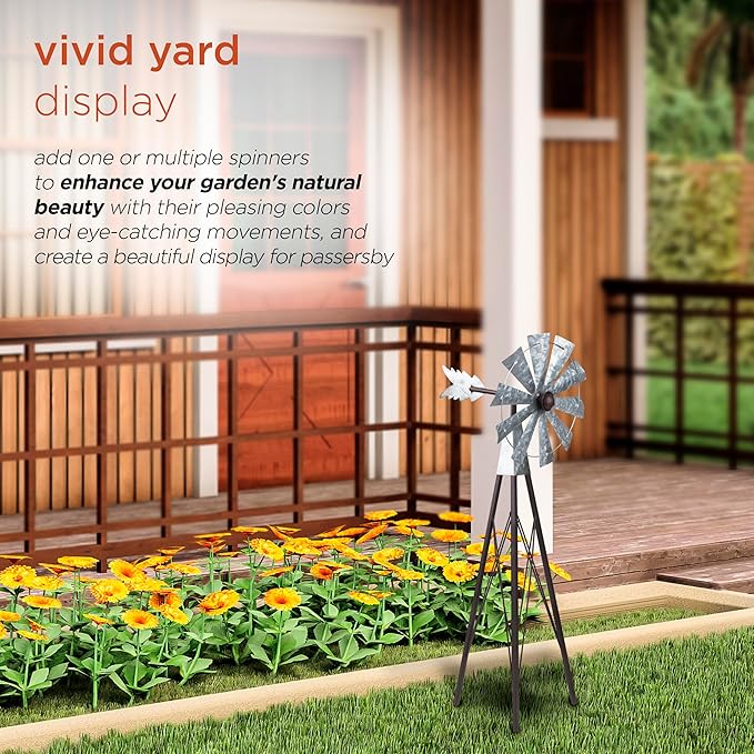 Alpine Corporation JUM368 Outdoor Metal Windmill Spinner Garden Yard Decoration, 24 Inches Tall, Bronze and Silver