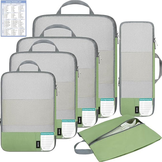 BAGAIL 6 Set/4 Set Lightweight Compression Packing Cubes for Travel, Anti-Tearing Expandable Organizer Bags for Suitcase