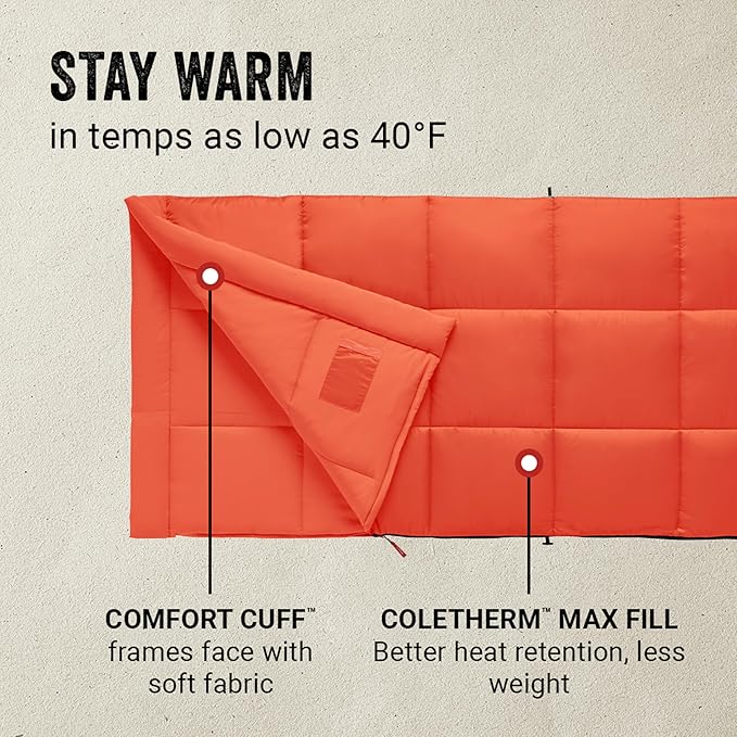Coleman Kompact 20°F/30°F/40°F Sleeping Bag, Cool-Weather Adult Sleeping Bag with Heat Retention, Stuff Sack, & Snag-Free Zipper, Great for Camping, Sleepovers, Guests & More