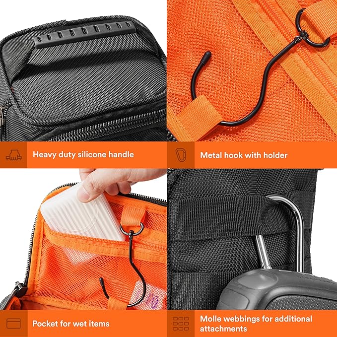 Fitdom Hanging Toiletry Bag Tactical Dopp Kit Case For Men. Perfect For Travel & Storage. Fits Large & Small Cosmetic, Clipper, Toothbrush, Shaving & Shower Care. Best Overnight Organizer