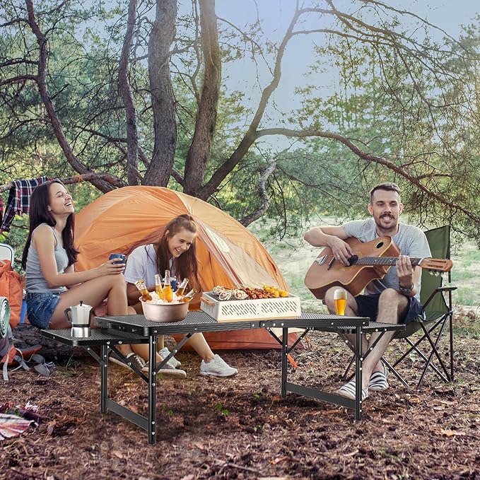 Grill Table Folding Table with 2 Wing Panels 3FT+1.4 FT with with 1×2/5 L Storage Bag Mesh Desktop 2 Height Adjustable Portable Grill for Outdoor Indoor Beach BBQ Picnic Travel RV Black