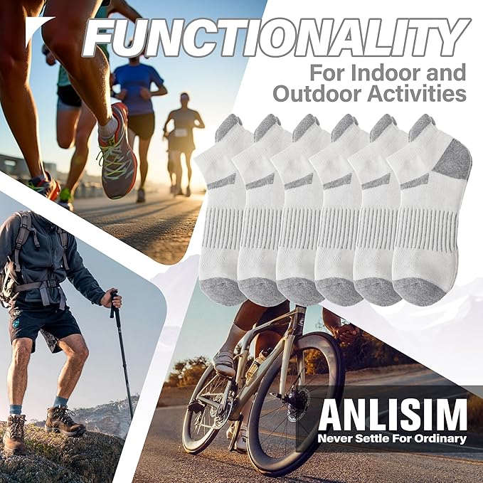 6 Pairs Merino Wool Ankle Running Hiking Socks Compression Support Breathable Thick Cushion No Show Socks for Women Men