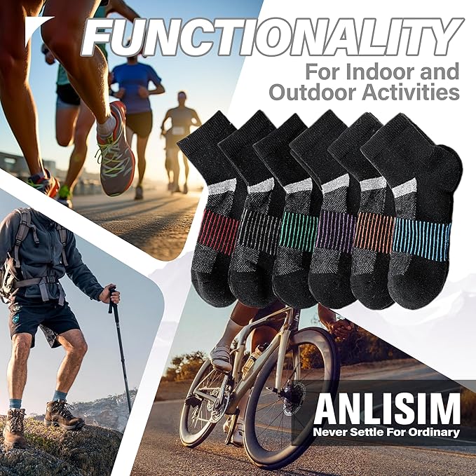 6 Pairs Merino Wool Ankle Running Hiking Socks Compression Support Breathable Thick Cushion No Show Socks for Women Men