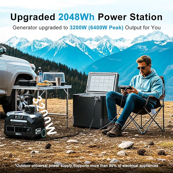 IEE 3200W Portable Power Station P3200 with 4x200W Solar Panel, 2048Wh Solar Generator, 1800W AC Charging, AC Outlets x 4, LiFePO4 Battery Power Station for Home Backup, Camping, RV, Emergency