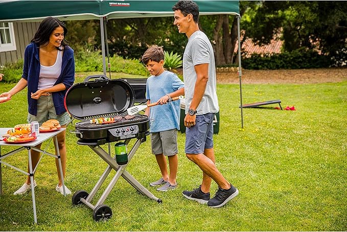 Coleman RoadTrip 285 Portable Stand-Up Propane Grill with 3 Adjustable Burners & Instastart Ignition, 20,000 BTUs of Power for Outdoor Cooking, Camping, Tailgating, Grilling, BBQs, & More