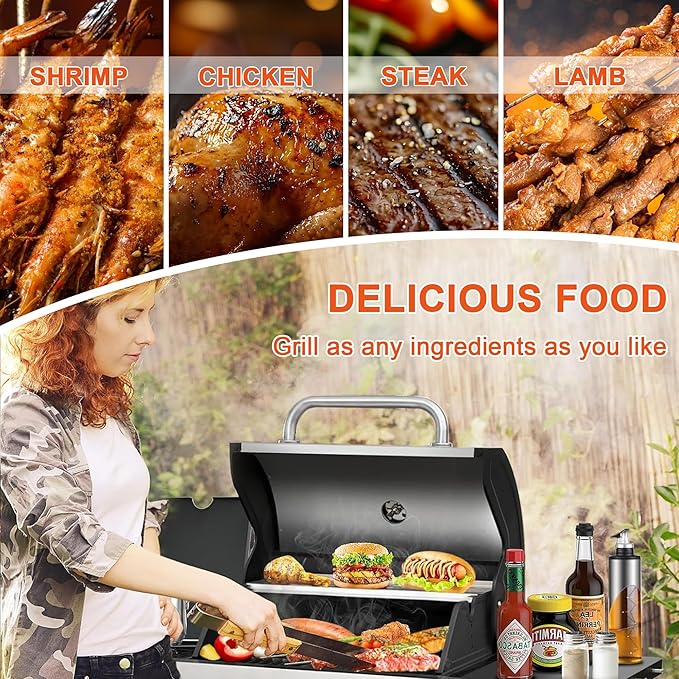 3-Burner BBQ Propane Gas Grill with Side Burner, 40,500 BTU Stainless Steel Patio Barbecue Grill with Waterproof Cover, Pull Out Grease Tray, For Camping, Outdoor Cooking (Style1)