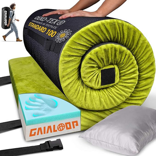 3 Inch GAIALOOP Thick Memory Foam Camping Mattress Sleeping Pad [Car/Tent/Cot] Glamping Portable Floor Mat Roll Up Futon Mattress for Guests Sleepover
