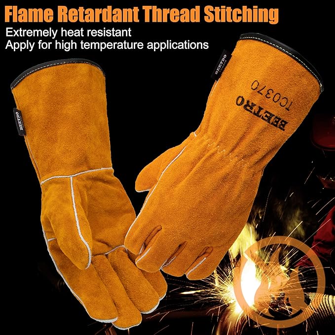 BEETRO Welding Gloves 5 Pairs Cow Leather Forge/Mig/Stick/Tig Welder Heat/Fire Resistant, Mitts for Oven/Grill/Fireplace/Furnace/Stove/Pot Holder/Wood Burner/Animal handling glove with Soft Lining