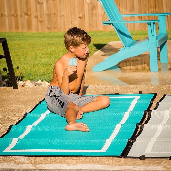 3x6 Teal Outdoor RV Patio Mat – Extra Thick 5mm Recycled Poly Rug – Waterproof, Reversible, Heavy-Duty – Compact Premium Camping Mat for Deck, Patio, Beach (Teal, 3' x 6')