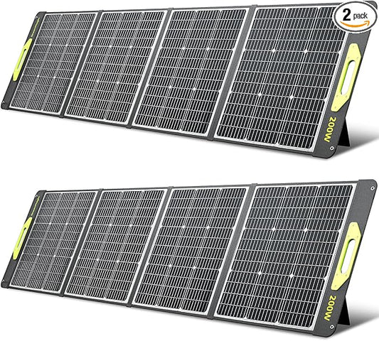 400W Portable Solar Panel, Greenmagic 2pcs 200W Foldable 400W Solar Panel Charger 20V-40V, with MC-4 Output Connector for Camping RVing Home Backup IP67 Waterproof with an Adjustable Kickstand