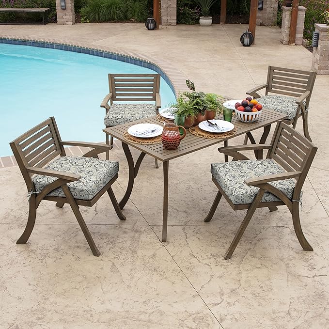 Arden Seat Cushion, 21 x 21, Rain-Proof, Fade Resistant, Cushion for Patio Dining, Adirondack, and Outdoor Chairs Neutral Aurora Damask